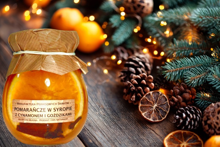 Pomarańcza w syropie z cynamonem i goździkami 100% naturalna bez konserwantów 245 ml