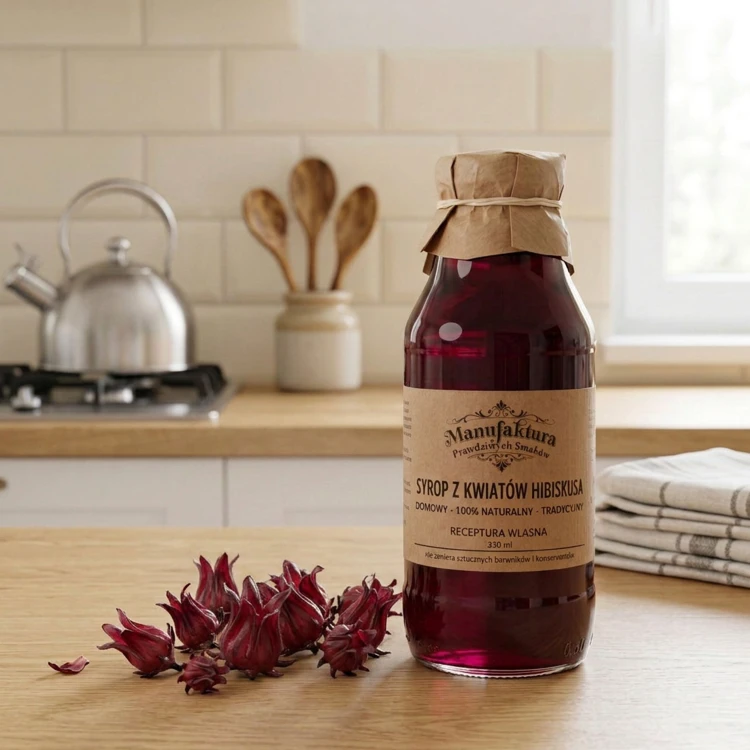 SYROP Z KWIATÓW HIBISKUSA 330ml 100% NATURALNY MANUFAKTURA PRAWDZIWYCH SMAKÓW