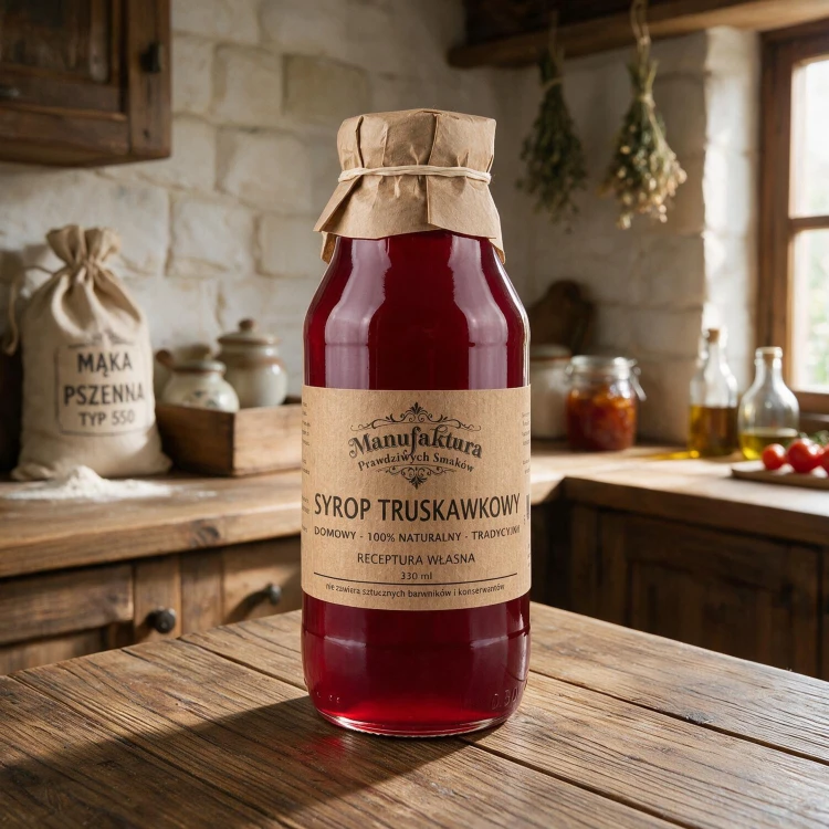 SYROP TRUSKAWKOWY 330ml 100% NATURALNY MANUFAKTURA PRAWDZIWYCH SMAKÓW