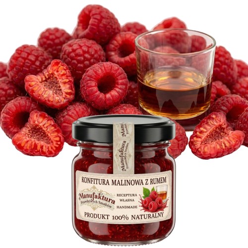 KONFITURA MALINY Z RUMEM 40 g mały mini SŁOICZEK na prezent NATURALNA