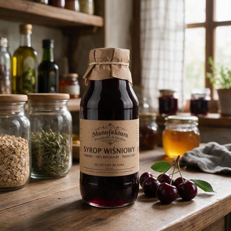SYROP Z OWOCÓW WIŚNI 330ml 100% NATURALNY MANUFAKTURA PRAWDZIWYCH SMAKÓW