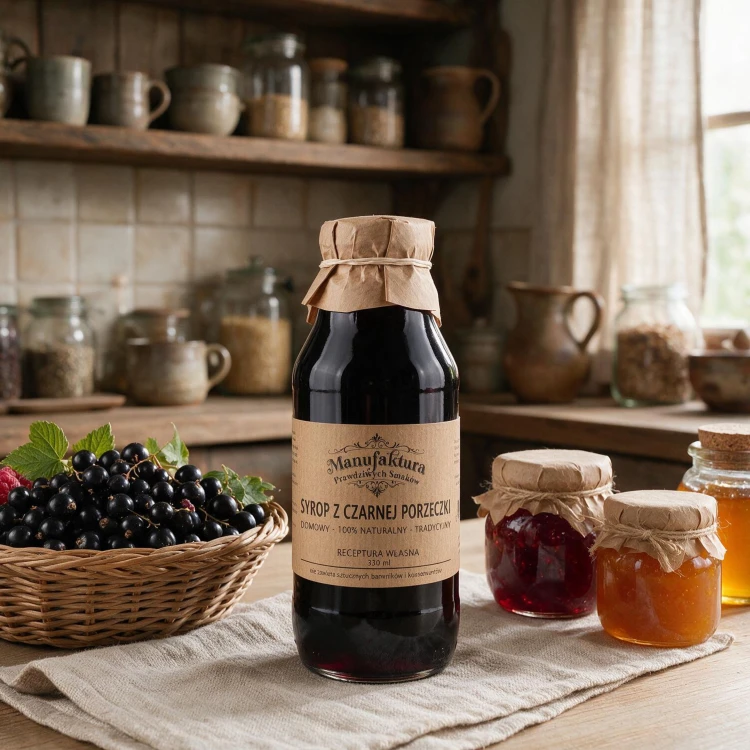 SYROP Z OWOCÓW CZARNEJ PORZECZKI 330ml 100% NATURALNY MANUFAKTURA PRAWDZIWYCH SMAKÓW