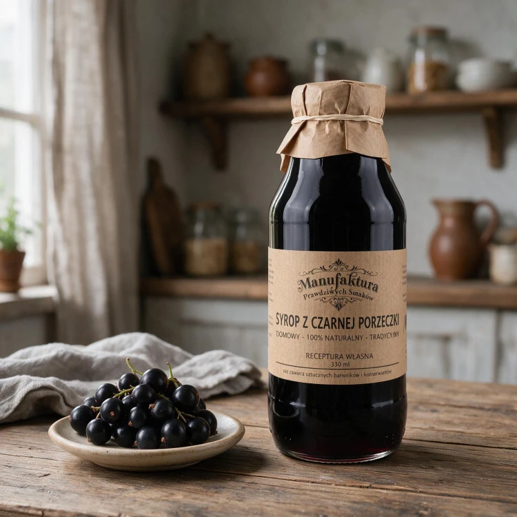 SYROP Z OWOCÓW CZARNEJ PORZECZKI 330ml 100% NATURALNY MANUFAKTURA PRAWDZIWYCH SMAKÓW
