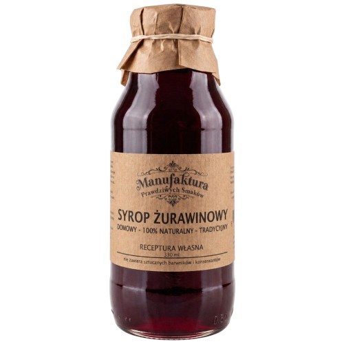 SYROP ŻURAWINOWY 330ml 100% NATURALNY MANUFAKTURA PRAWDZIWYCH SMAKÓW