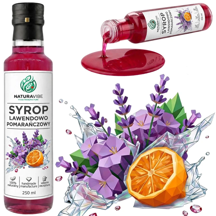 SYROP Z KWIATÓW LAWENDY I OWOCÓW POMARAŃCZY 250ml 100% NATURALNY