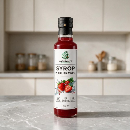 SYROP Z OWOCÓW TRUSKAWKI 250ml TRUSKAWKOWY intensywny smak HANDMADE 100% naturalny