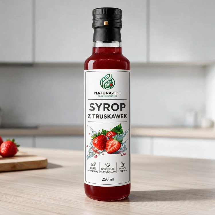 SYROP Z OWOCÓW TRUSKAWKI 250ml TRUSKAWKOWY intensywny smak HANDMADE 100% naturalny
