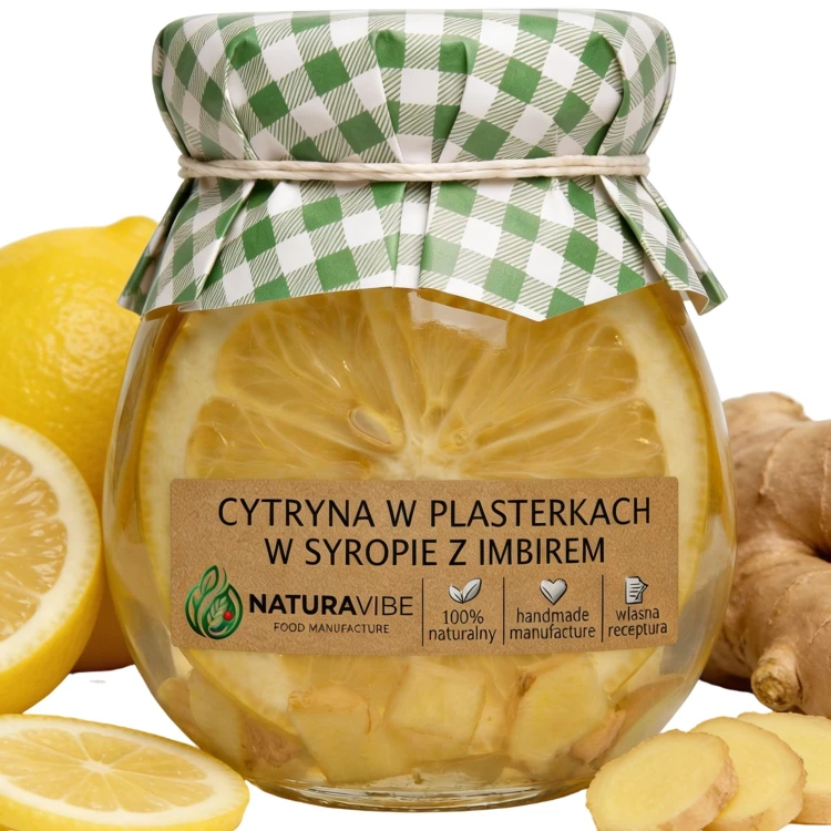 Cytryna w syropie z imbirem plastry cytryny 100% naturalna bez konserwantów 245ml