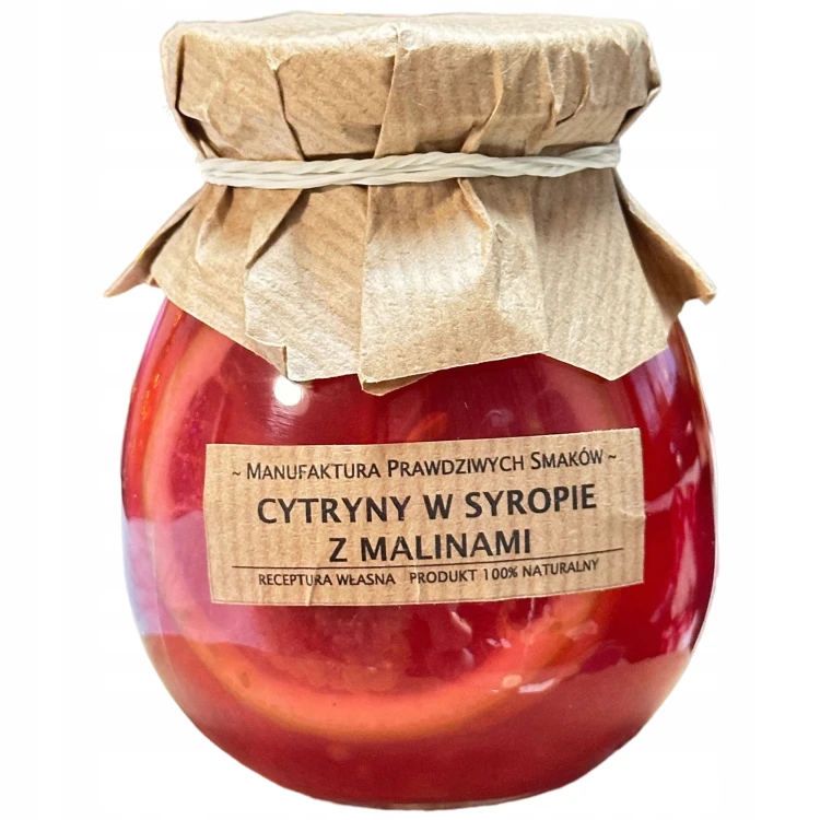 Cytryna plastry w syropie z malinami 100% naturalna bez konserwantów 245ml