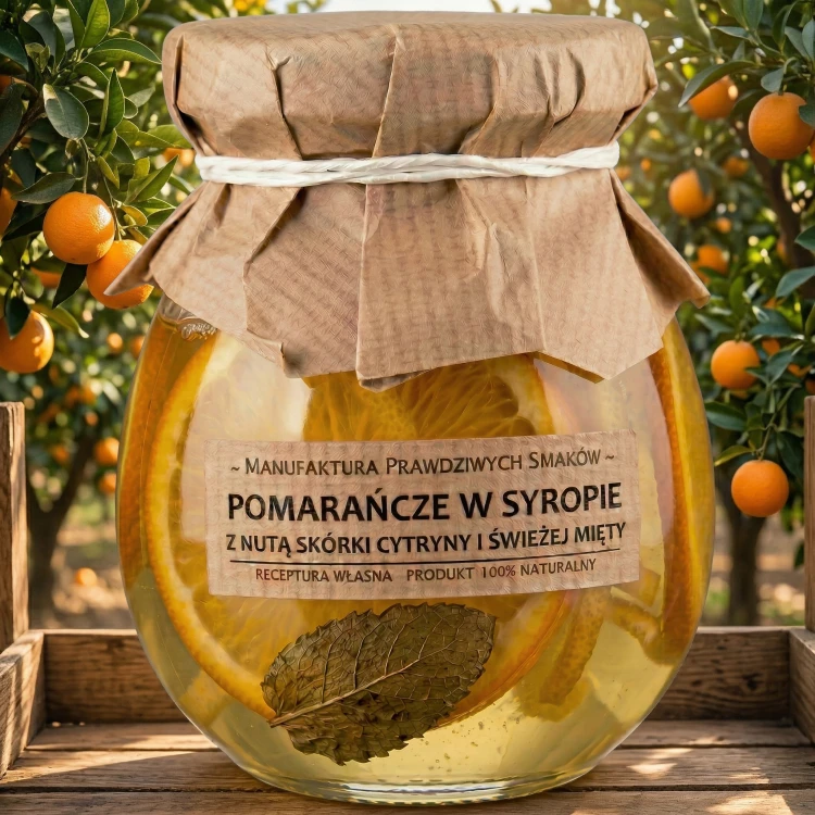 POMARAŃCZE POMARAŃCZA W SYROPIE Z NUTĄ SKÓRKI CYTRYNY I ŚWIEŻEJ MIĘTY 245ml
