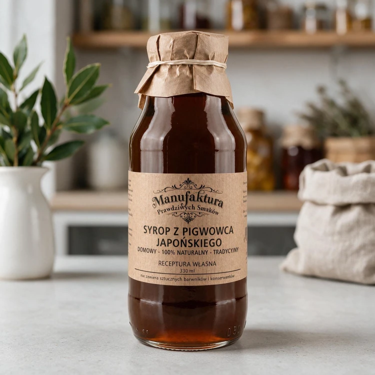SYROP Z PIGWOWCA JAPOŃSKIEGO PIGWA 330ml 100% NATURALNY MANUFAKTURA PRAWDZIWYCH SMAKÓW
