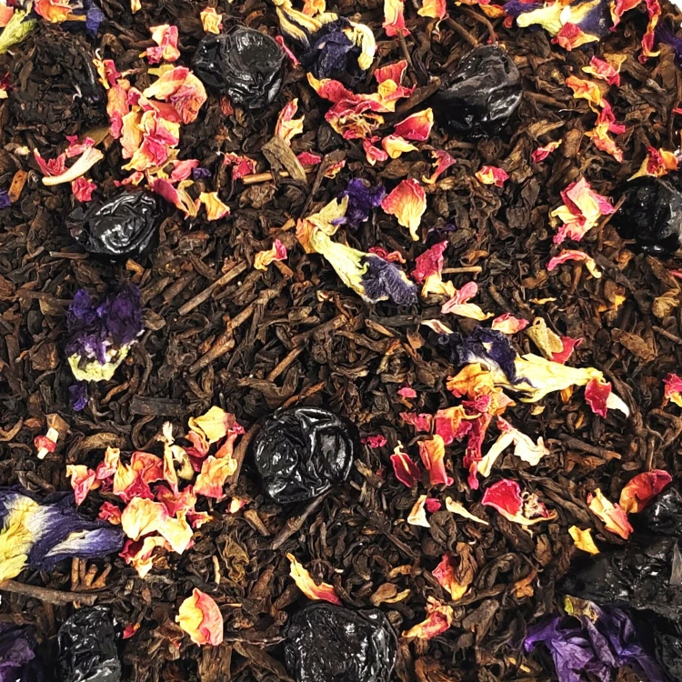 HERBATA CZERWONA LIŚCIASTA PU-ERH CHIŃSKA WIŚNIA PU-ERH 50g PŁATKI RÓŻY