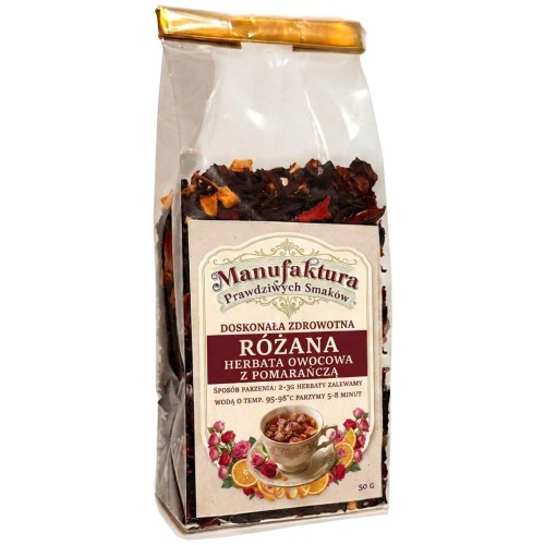 HERBATA OWOCOWA NATURALNA RÓŻA Z POMARAŃCZĄ 50g Aromatyczna HIBISKUS