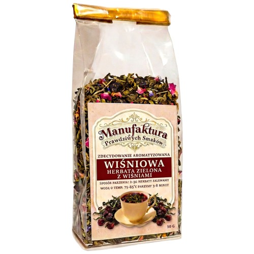 HERBATA ZIELONA LIŚCIASTA WIŚNIOWA 50g Naturalna Aromatyczna CAŁE WIŚNIE