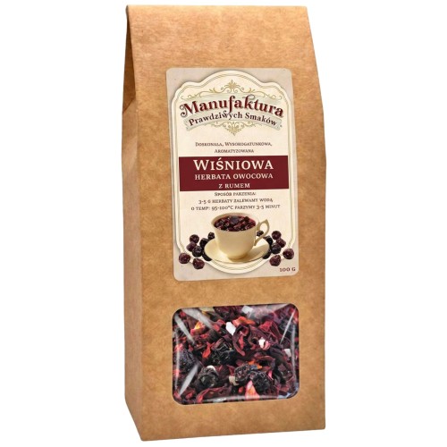 HERBATA owocowa liściasta WIŚNIE W RUMIE NATURALNA 100g HIBISKUS
