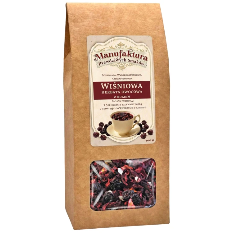 HERBATA owocowa liściasta WIŚNIE W RUMIE NATURALNA 100g HIBISKUS