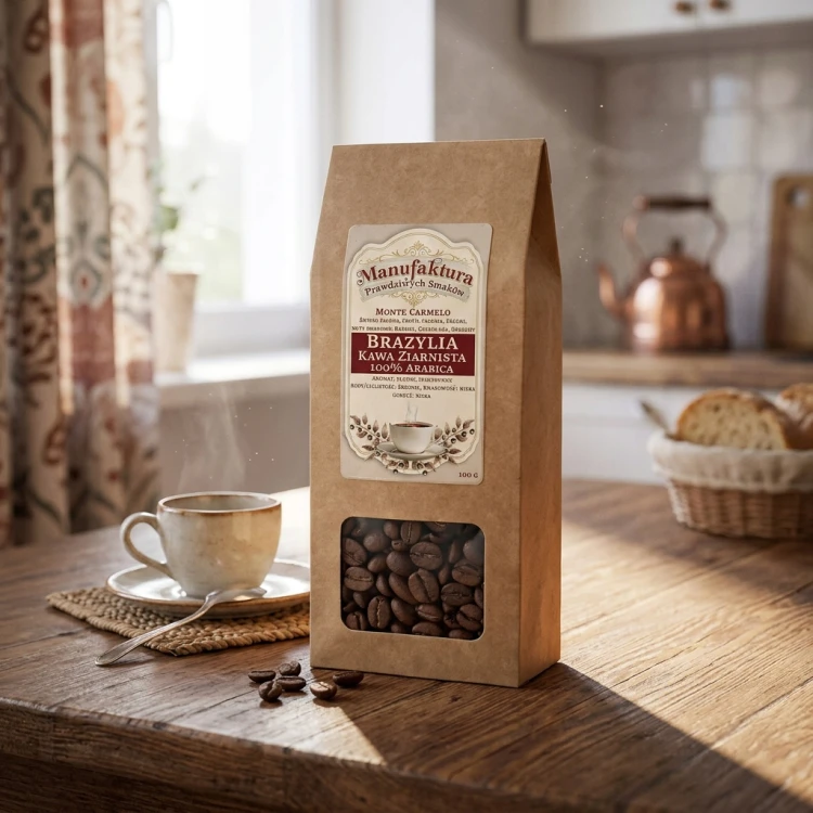 KAWA ZIARNISTA BRAZYLIA 100g 100% ARABICA ŚWIEŻO PALONA MONTE CARMELO