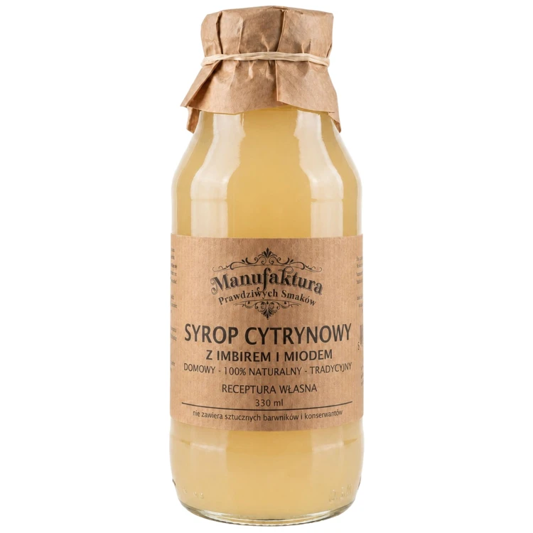 SYROP CYTRYNOWY Z IMBIREM I MIODEM 330ml 100% NATURALNY MANUFAKTURA PRAWDZIWYCH SMAKÓW