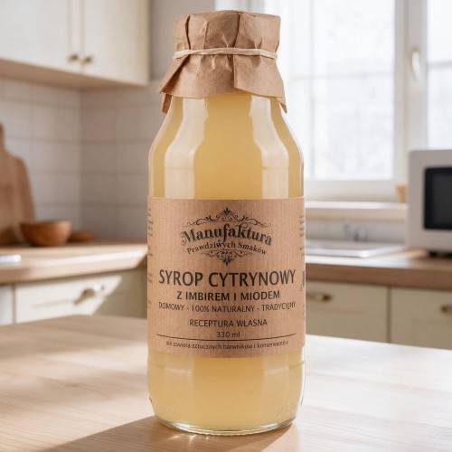SYROP CYTRYNOWY Z IMBIREM I MIODEM 330ml 100% NATURALNY MANUFAKTURA PRAWDZIWYCH SMAKÓW