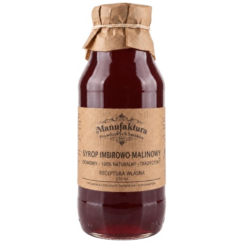 SYROP INTENSYWNIE IMBIROWY Z MALINĄ 330ml 100% NATURALNY MANUFAKTURA PRAWDZIWYCH SMAKÓW