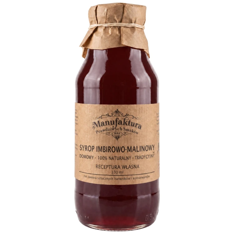SYROP INTENSYWNIE IMBIROWY Z MALINĄ 330ml 100% NATURALNY MANUFAKTURA PRAWDZIWYCH SMAKÓW