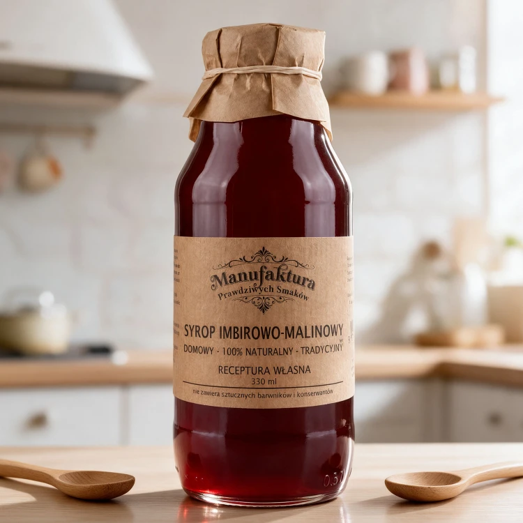 SYROP INTENSYWNIE IMBIROWY Z MALINĄ 330ml 100% NATURALNY MANUFAKTURA PRAWDZIWYCH SMAKÓW