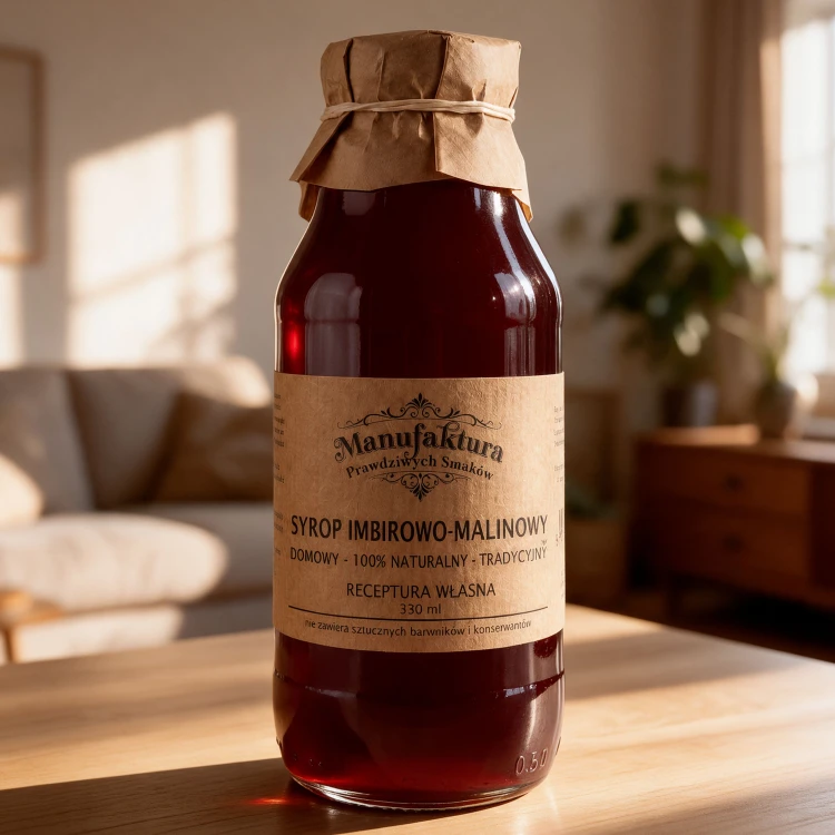 SYROP INTENSYWNIE IMBIROWY Z MALINĄ 330ml 100% NATURALNY MANUFAKTURA PRAWDZIWYCH SMAKÓW
